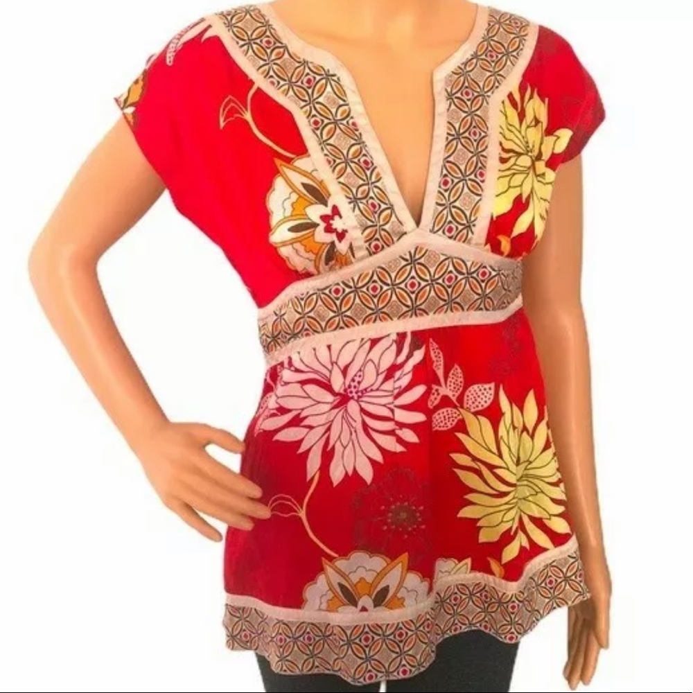 Bebe Silk Kimono Top Asian Floral Print